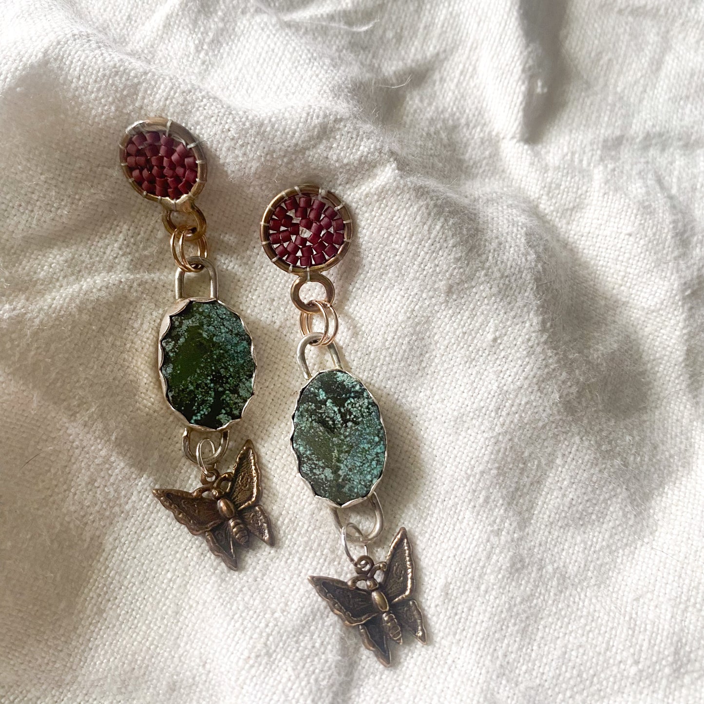 Brass + Sterling Silver Tibetan Turquoise Studs