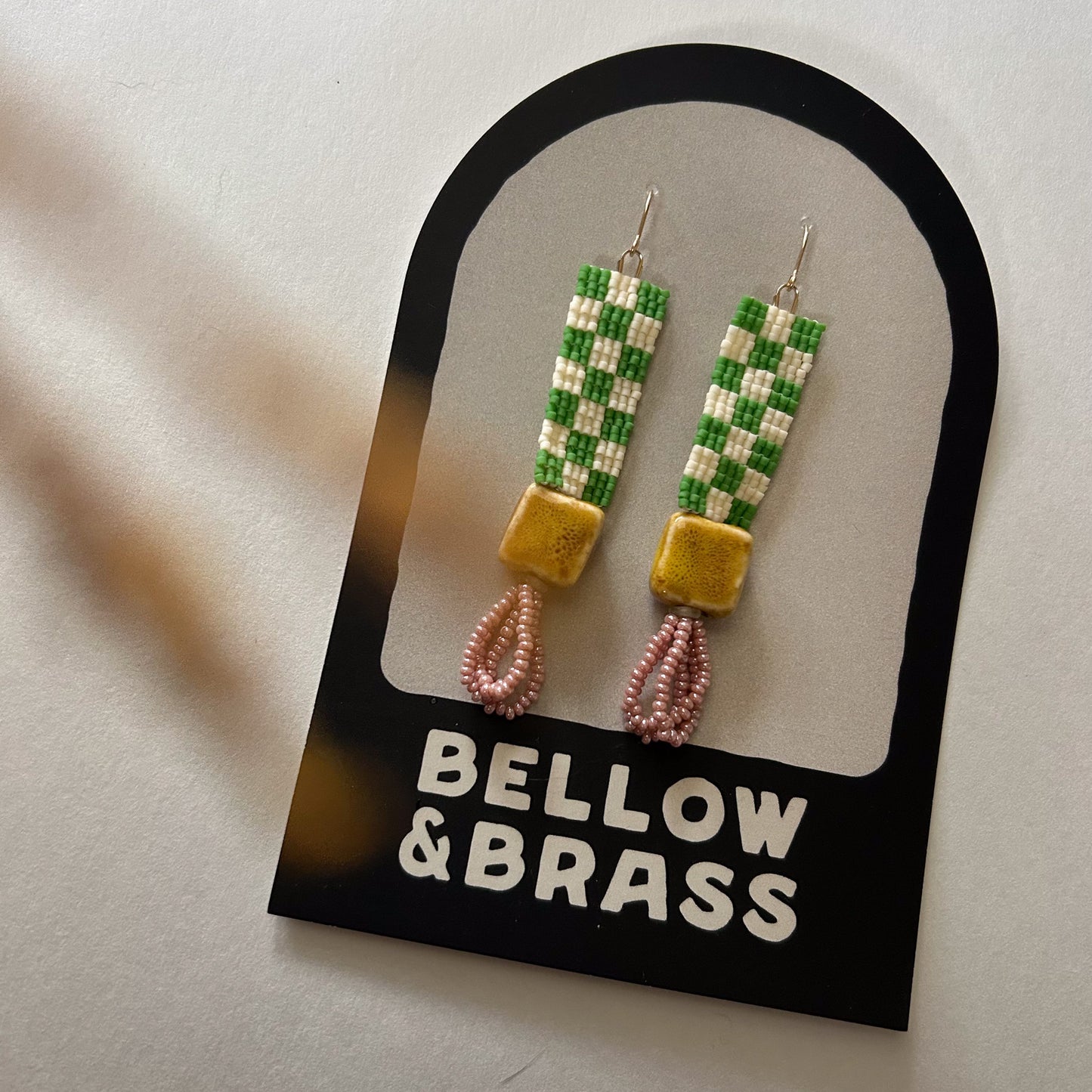 14k Gold Fill Checkerboard Dopamine Earrings in Kelly