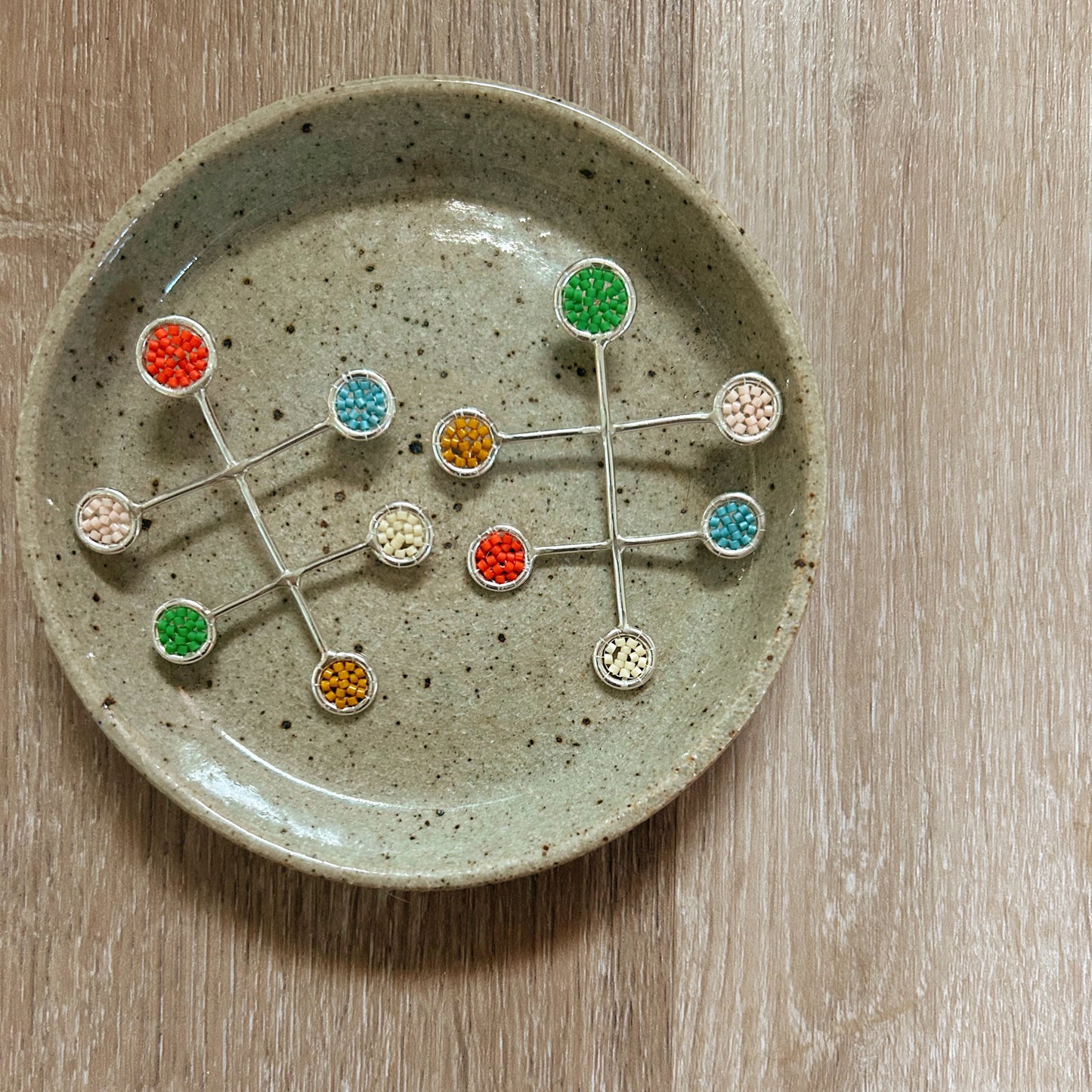 Geometric Poles Sterling Silver Beaded Studs