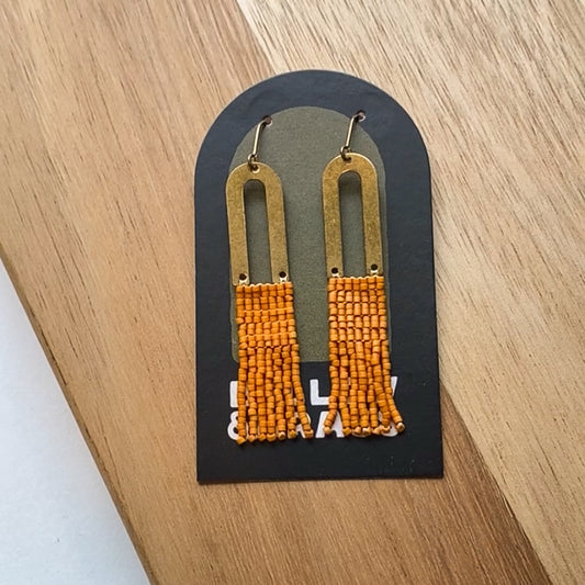 Simple Beaded Brass Arch Earrings in Pumpkin