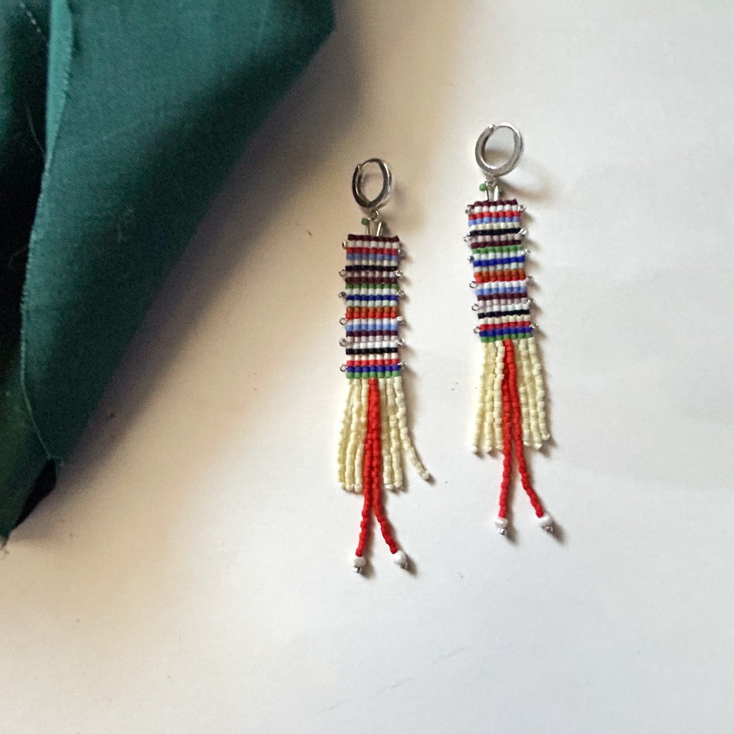 Sterling Silver Huggies in Striped Blanket