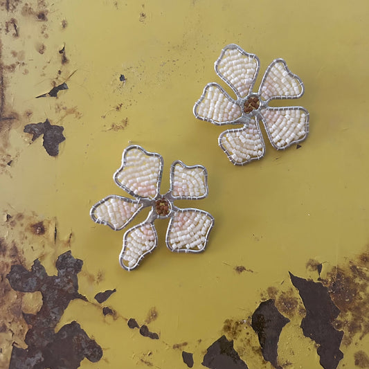 Sterling Silver Beaded Flower Studs