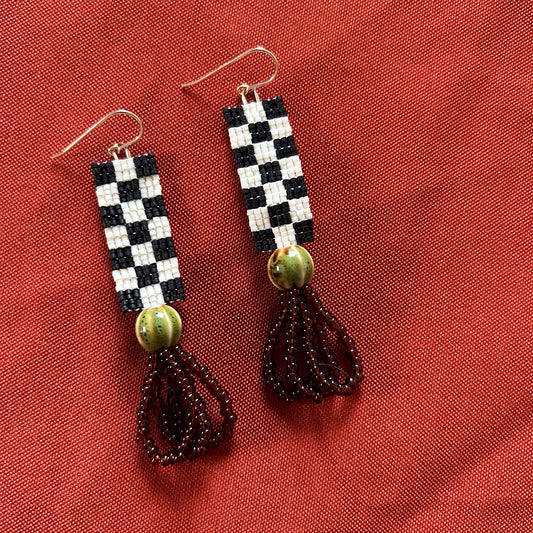 14k Gold Fill Checkerboard Dopamine Earrings in Black