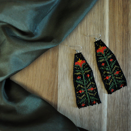 Mirrored Folk Floral Beaded Earrings in Summer